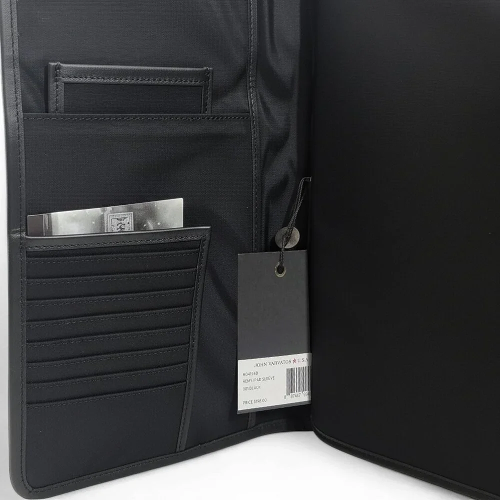 John Varvatos U.S.A. Remy iPad Sleeve M04154B Black Leather Trim Tablet Case
